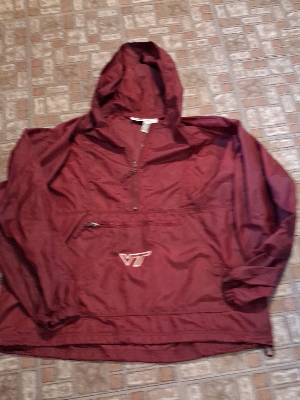 Men's Maroon Hooded Windbreaker with Virginia Tech Logo  Size Large